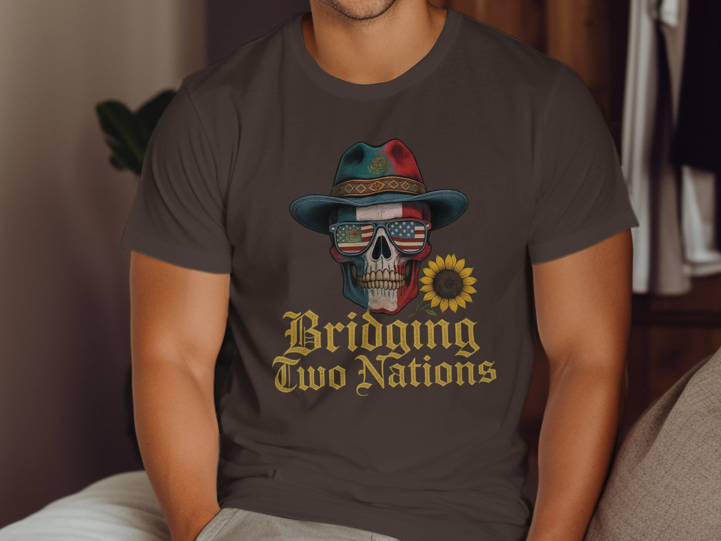 Bridging Two Nations Flag Skull Hat T-Shirt product