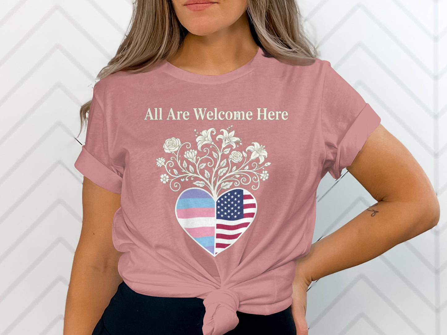 All Are Welcome Here Patriotic Heart T-shirt product