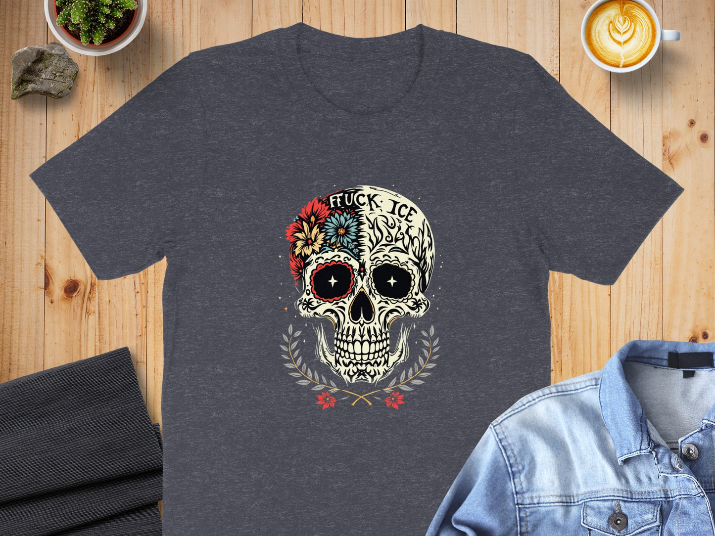 Skull with Floral Design Graphic T-Shirt product type