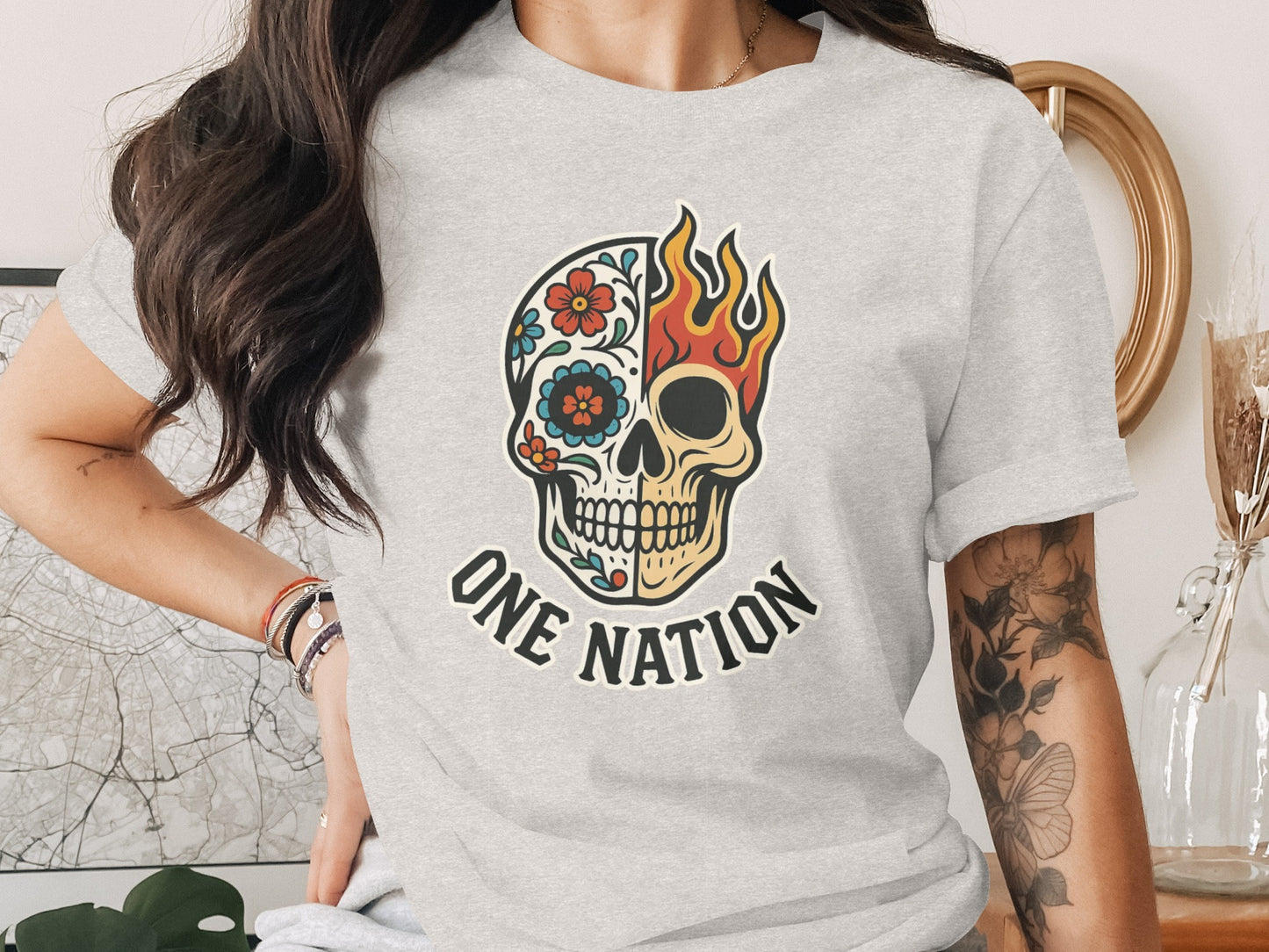One Nation Skull with Flames Design T-Shirt product