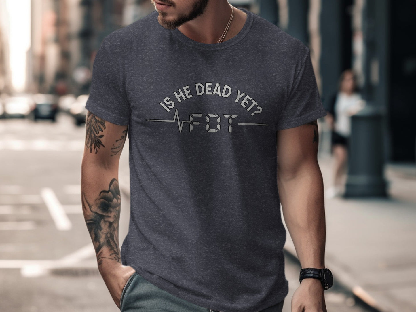 Is He Dead Yet Funny ECG Design T-Shirt product