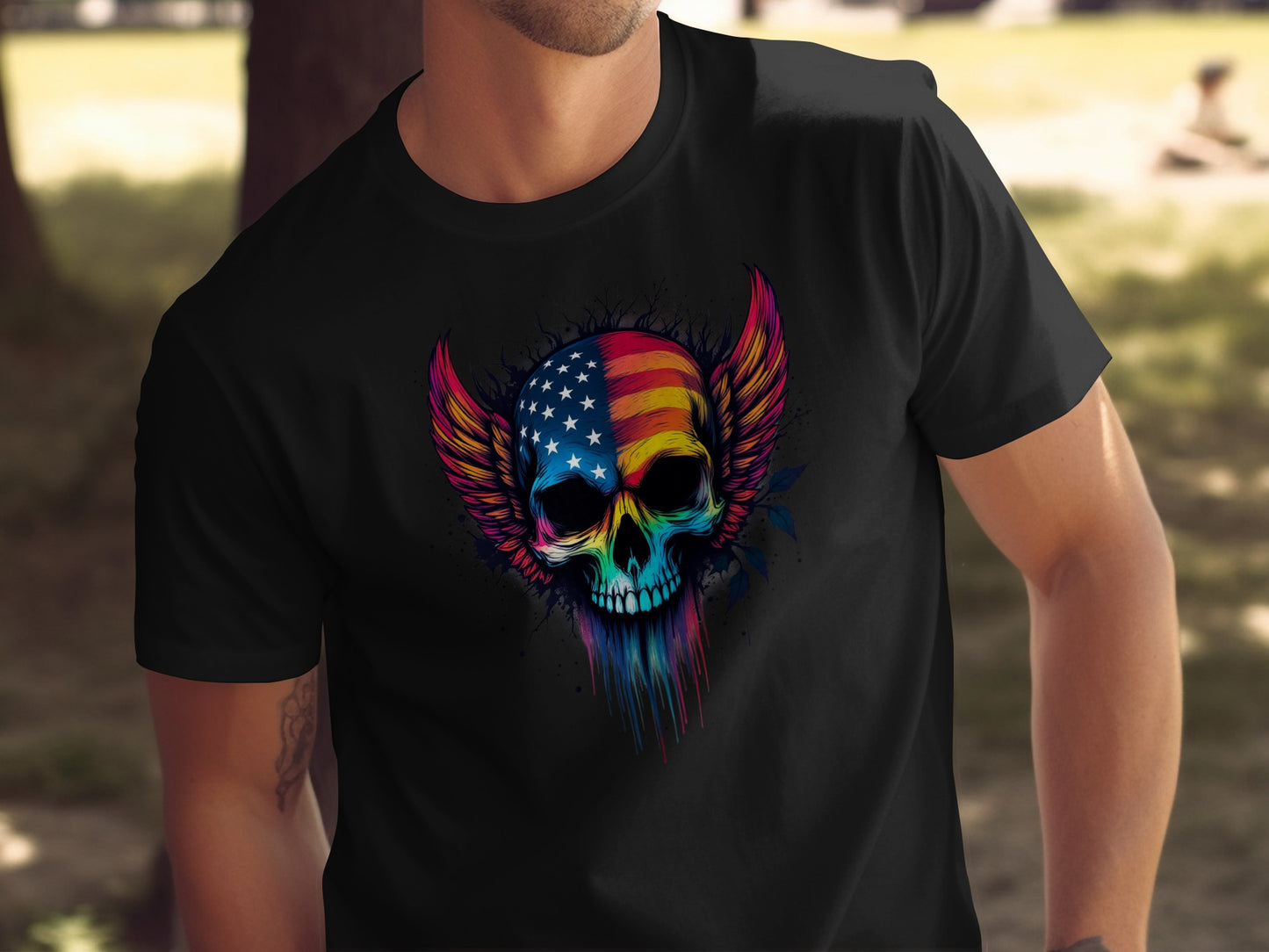 American Flag Winged Skull Graphic T-Shirt product type