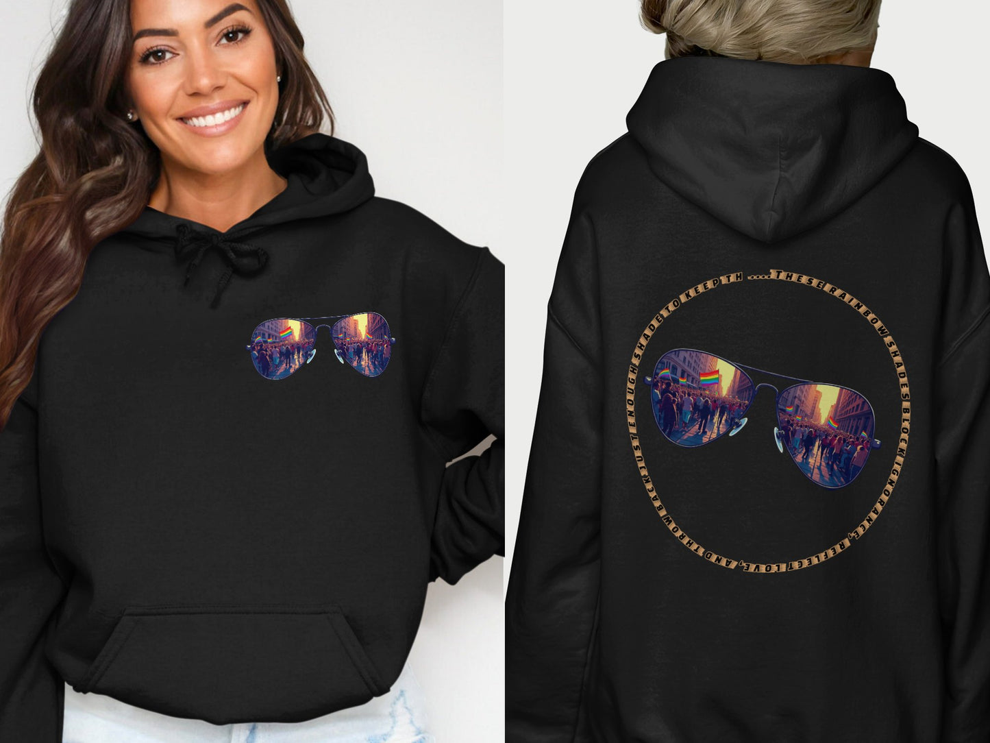 Stylish Black Hoodie with Cool Sunglasses Design product