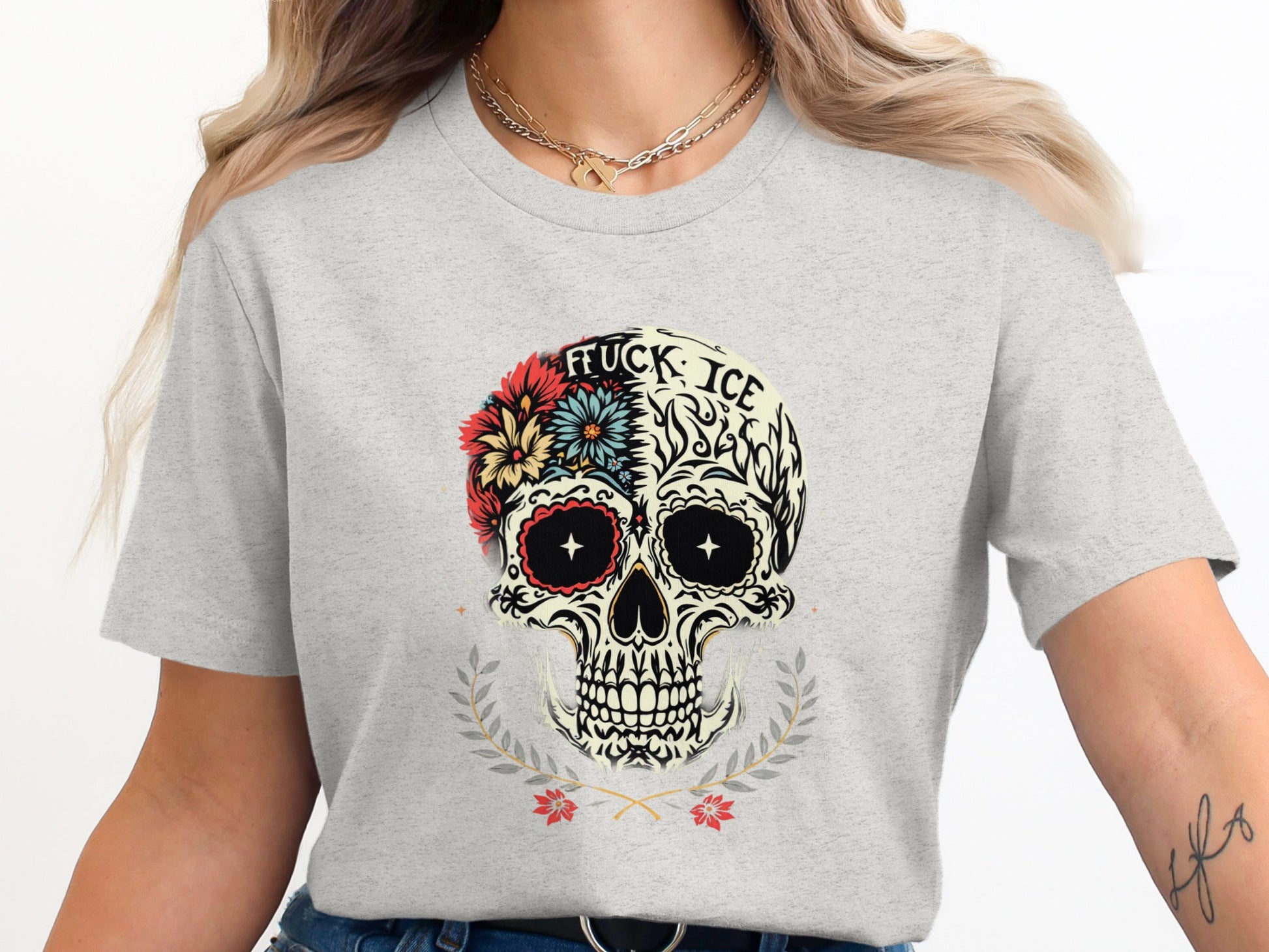 Floral Skull Graphic Tee Vintage Skull T-shirt product