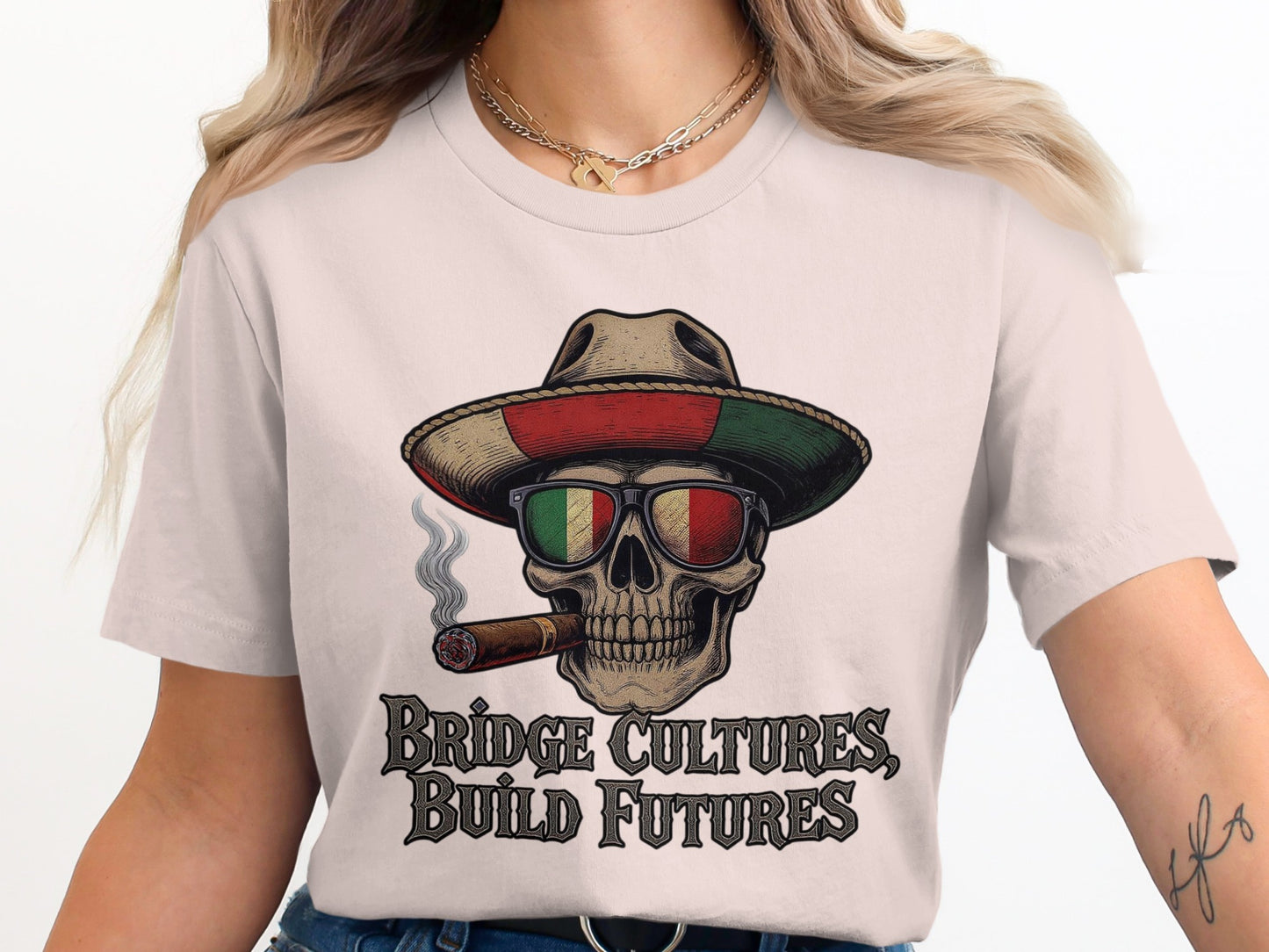 Bridge Cultures Build Futures Skull Hat T-Shirt product