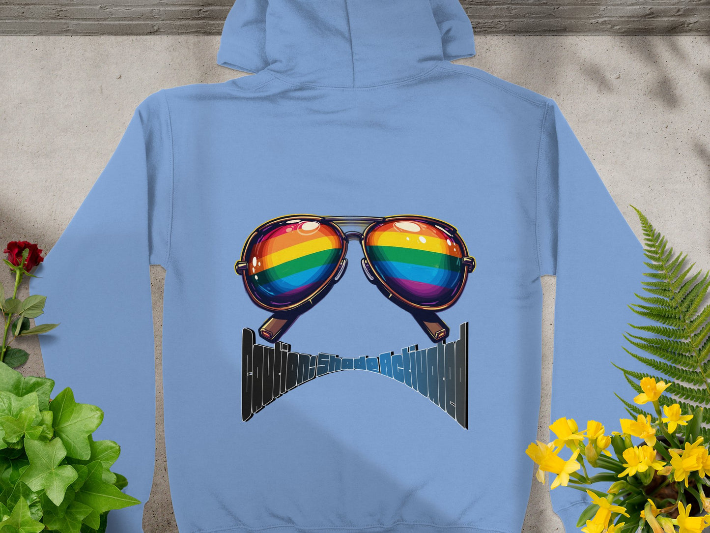 Rainbow Sunglasses Graphic Light Blue Hoodie product type