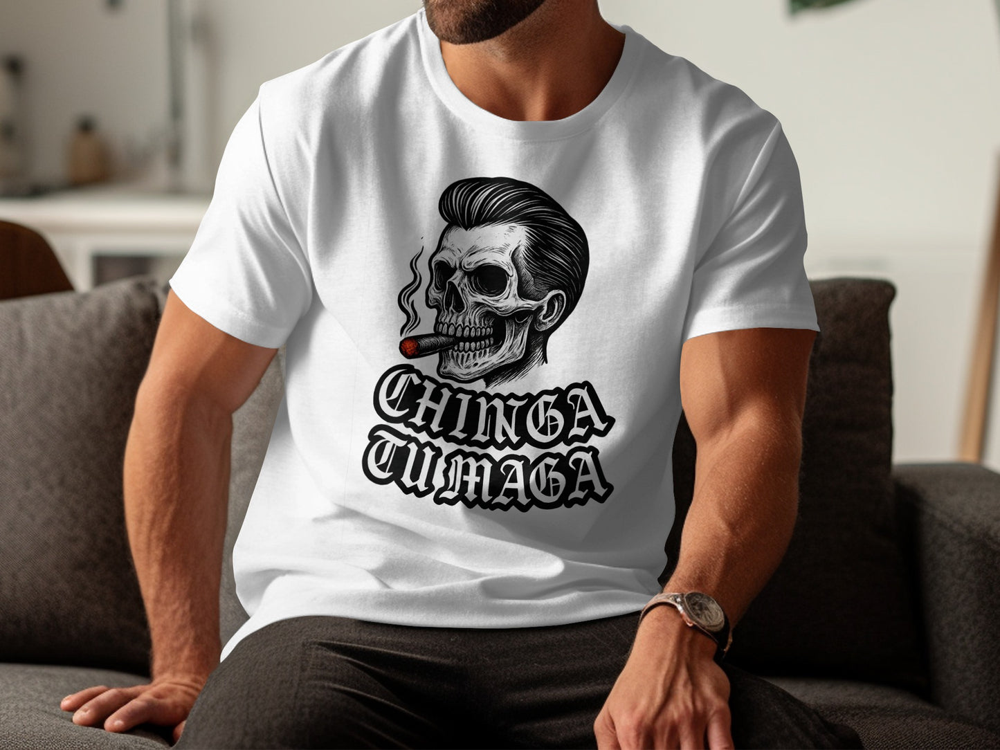 Skull Smoking Design Graphic White T-shirt product type