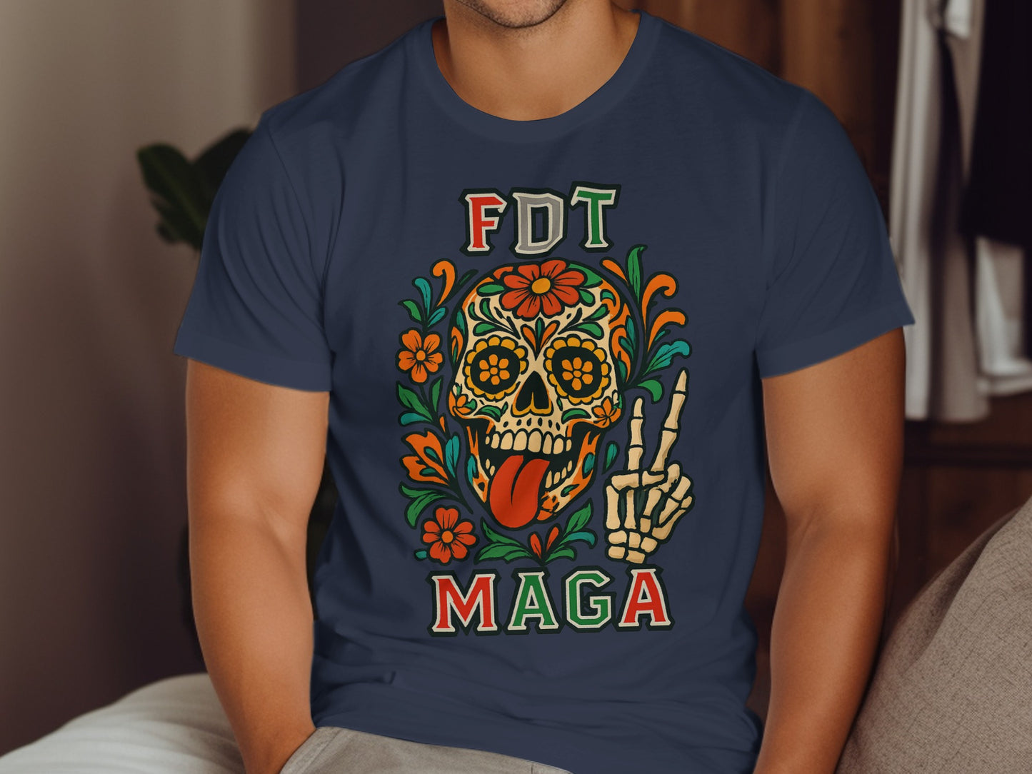 Colorful Skull FDT MAGA Design Short Sleeve Shirt product
