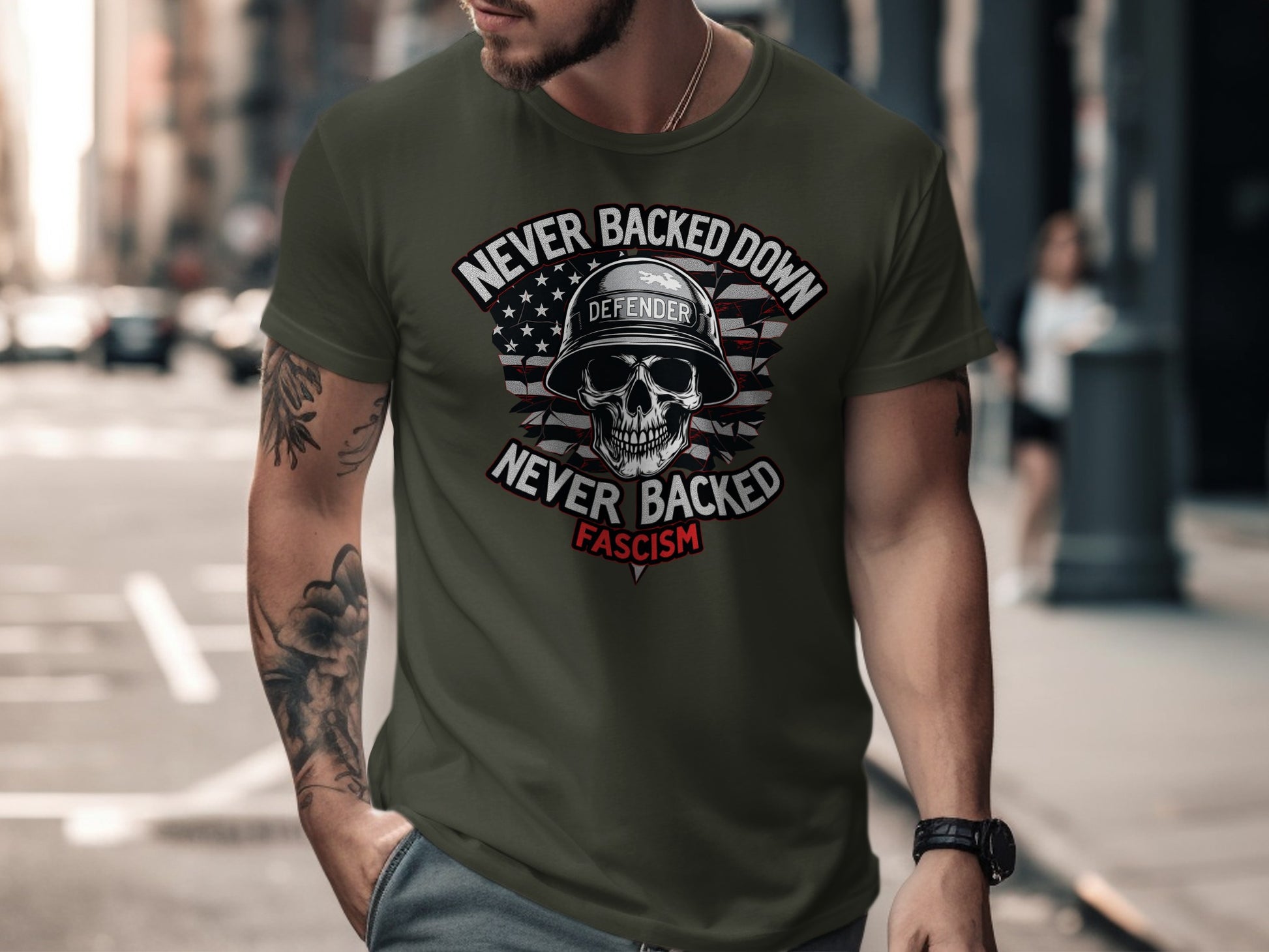 Never Backed Down Defender Skull T-shirt