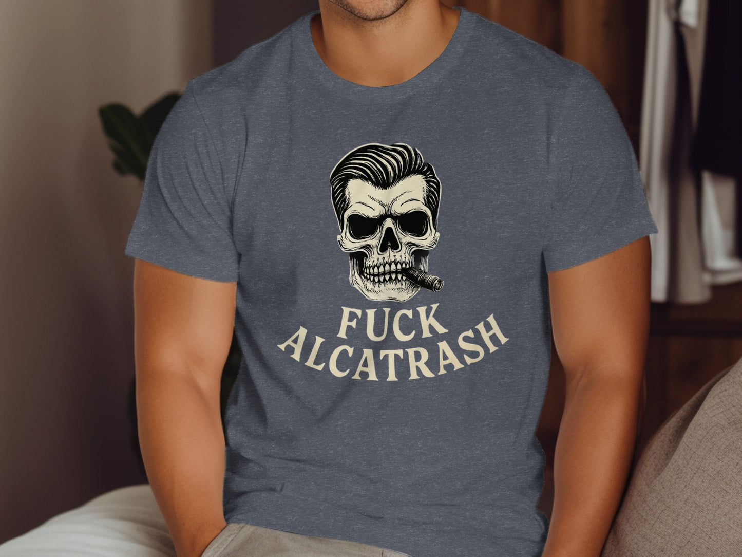 Unique Skull with Cigar Design Statement T-Shirt Product