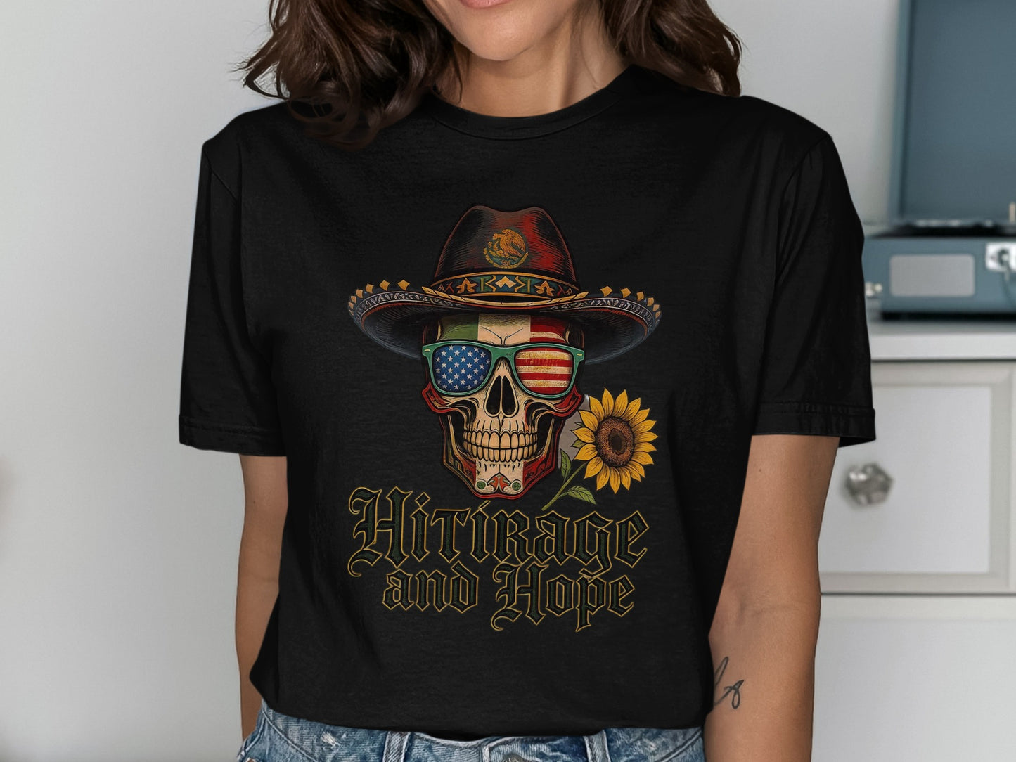 Vintage Skull and Sunflower Graphic Shirt product