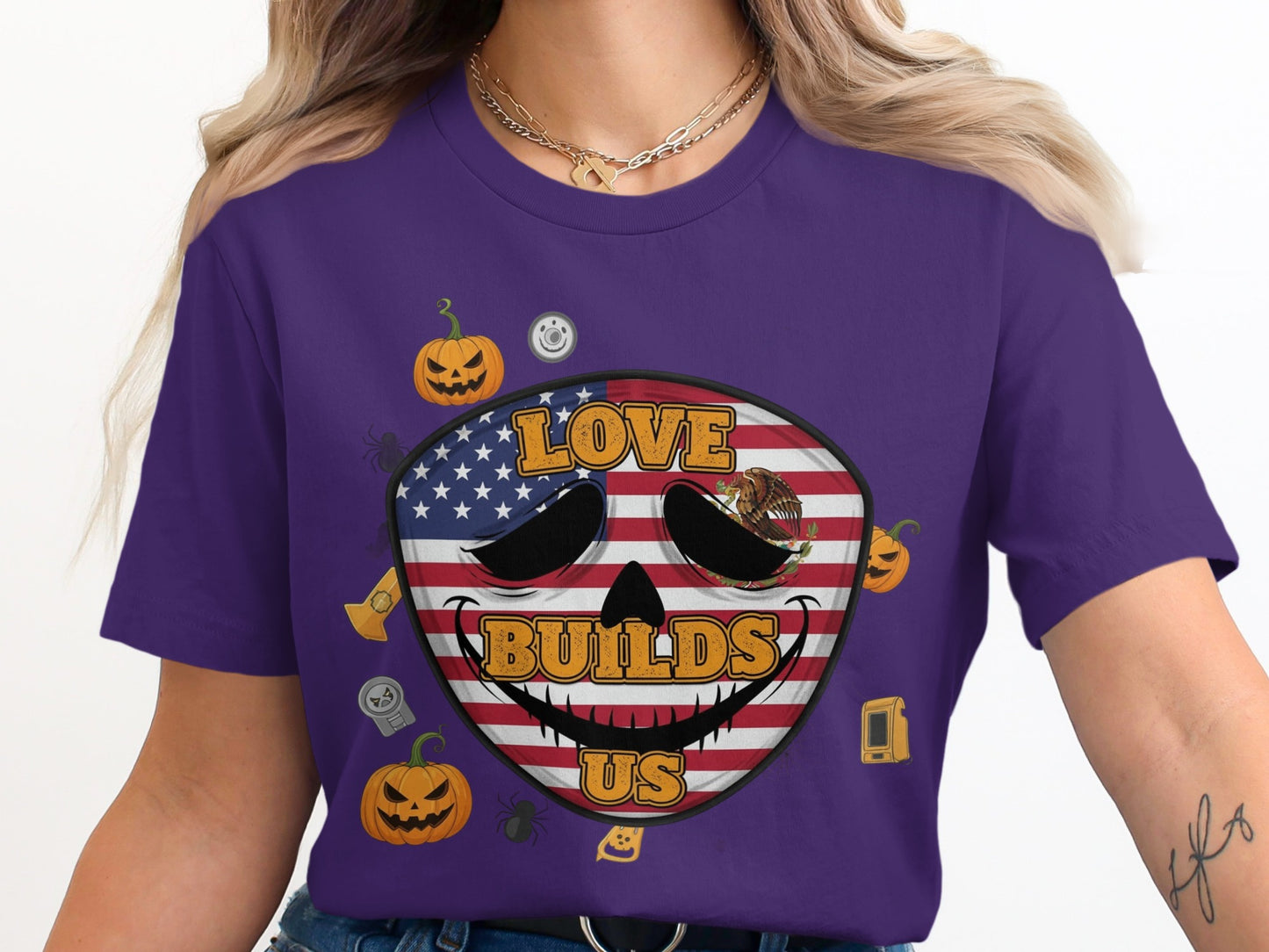 Love Builds Us Halloween Pumpkin Skull Shirt product