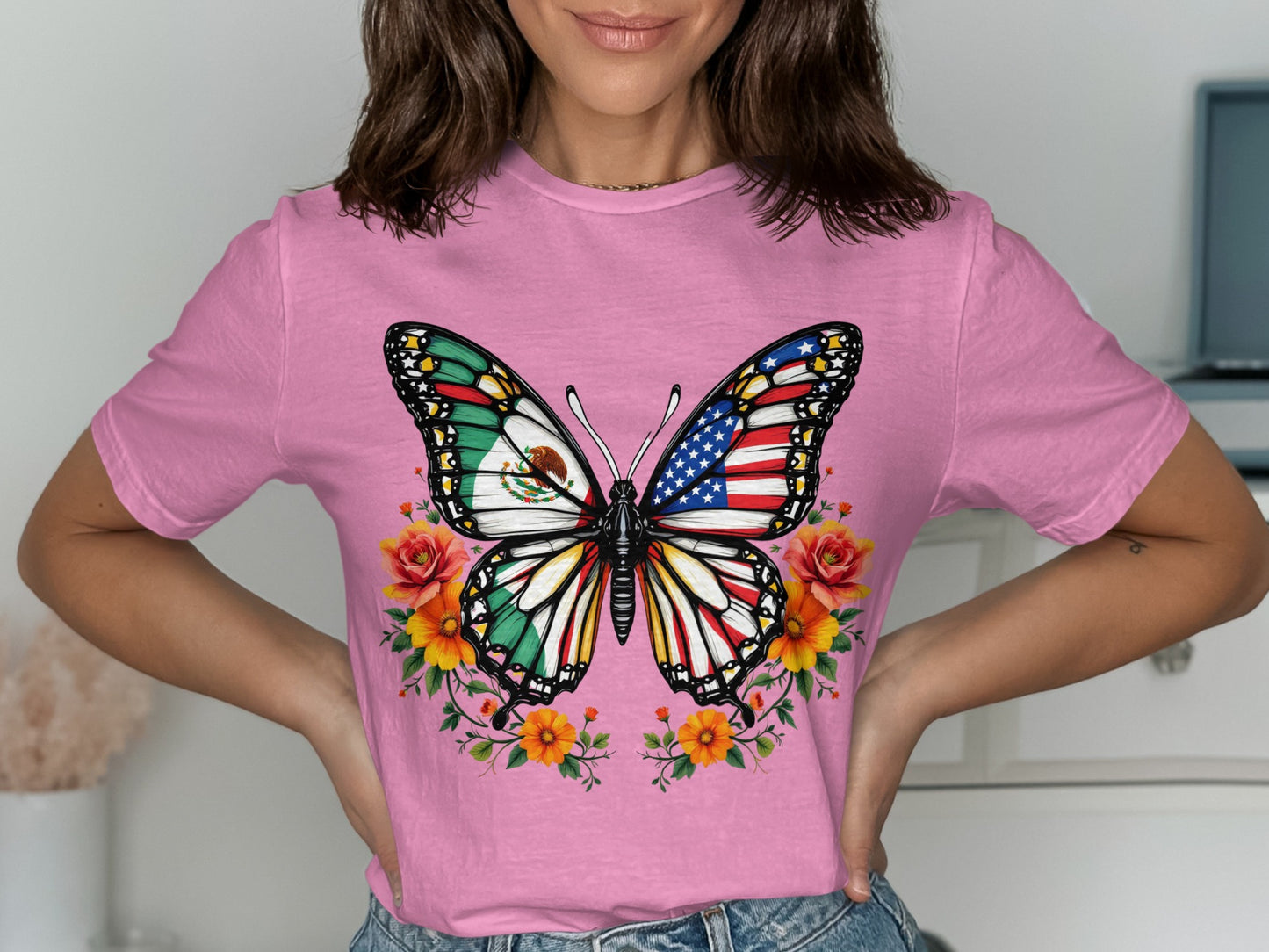 Patriotic Butterfly Graphic Pink Women's Top Product