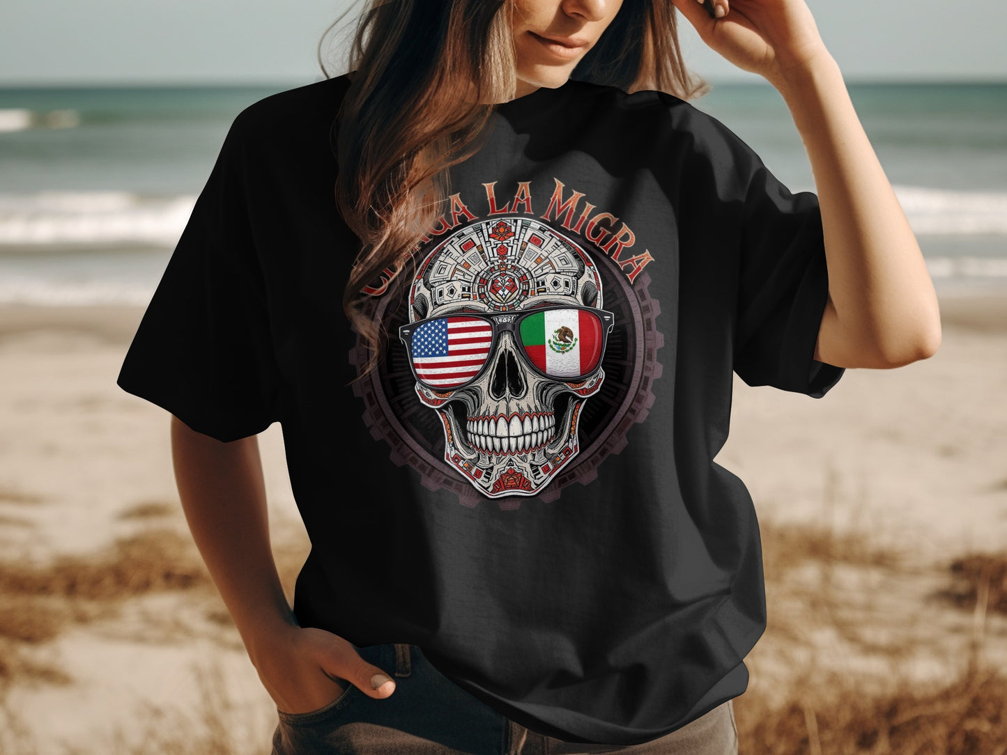 La Migra Skull Design Graphic Tshirt product type