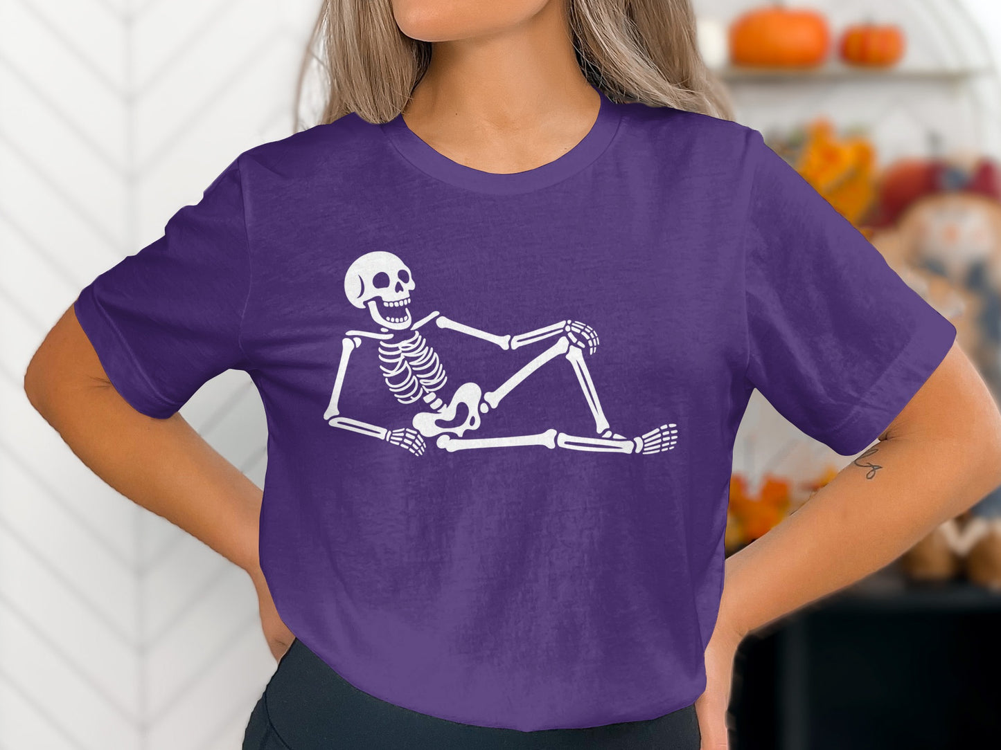 Relaxing Skeleton Graphic on Purple Shirt product type