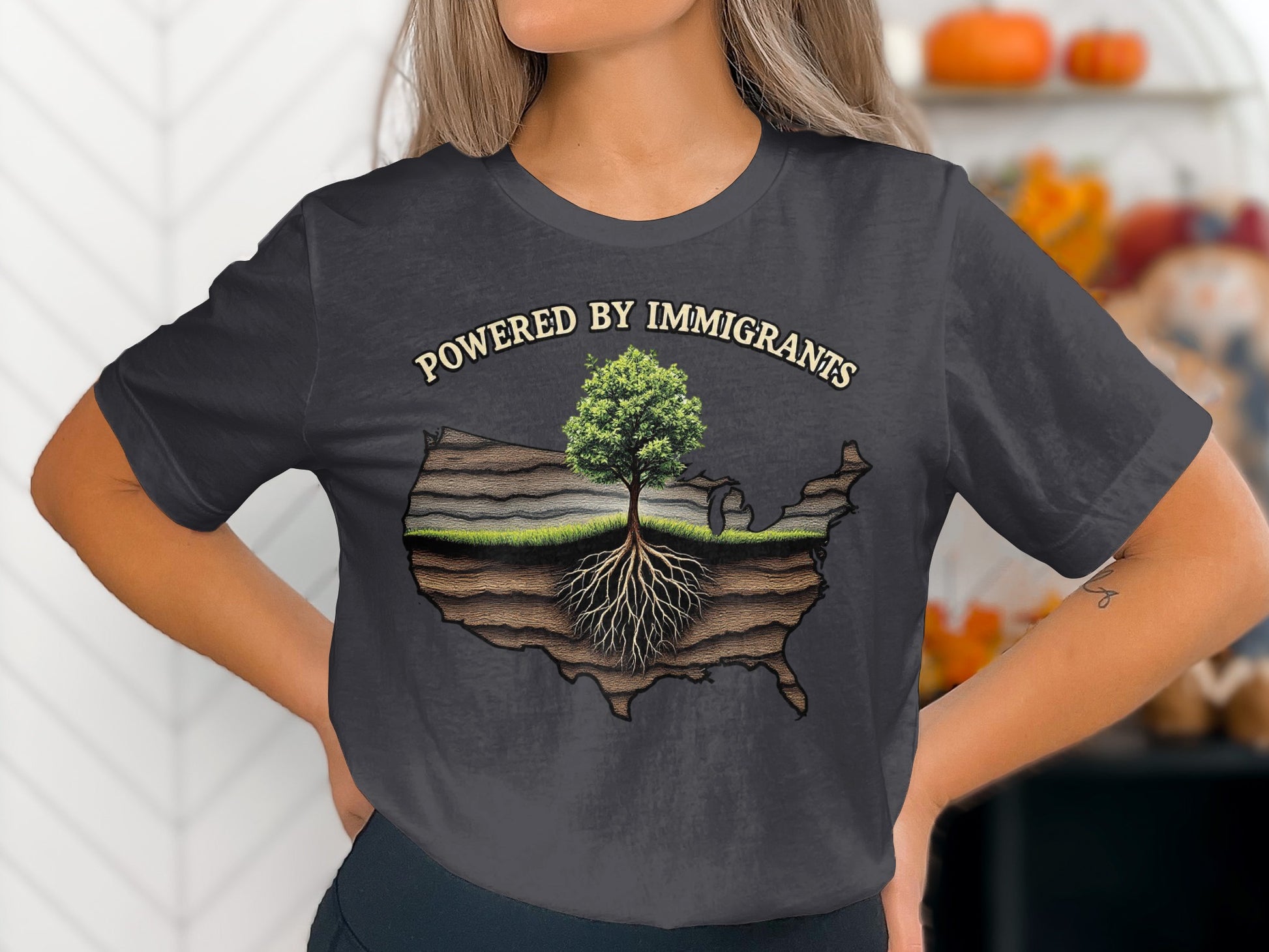 Powered by Immigrants USA Map Tree Roots Shirt product