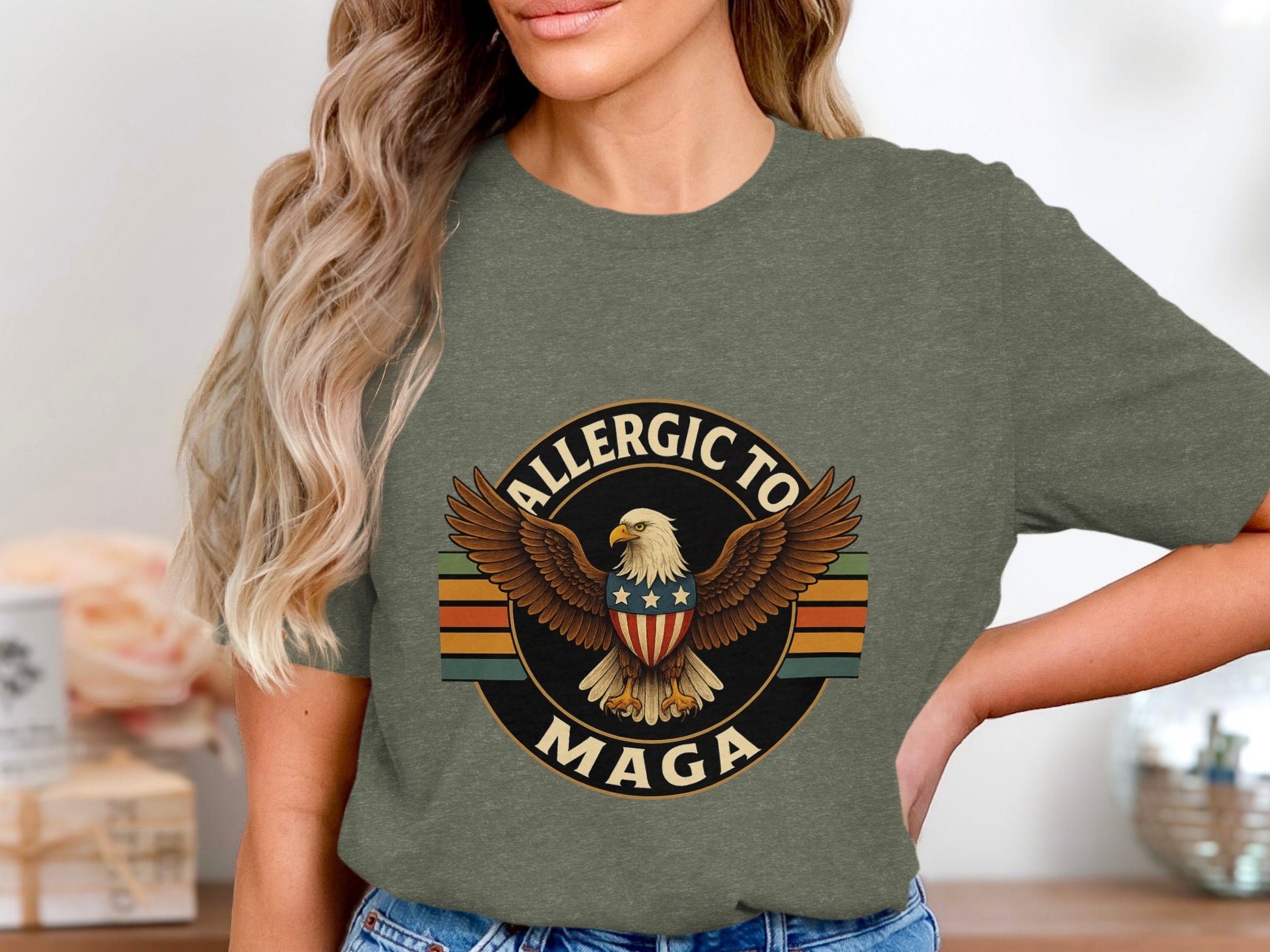 Allergic To MAGA Eagle Printed Shirt product