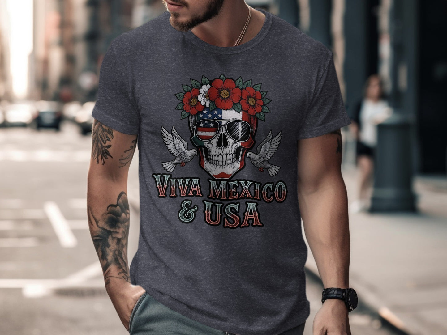 Viva Mexico and USA Skull Graphic Tee product