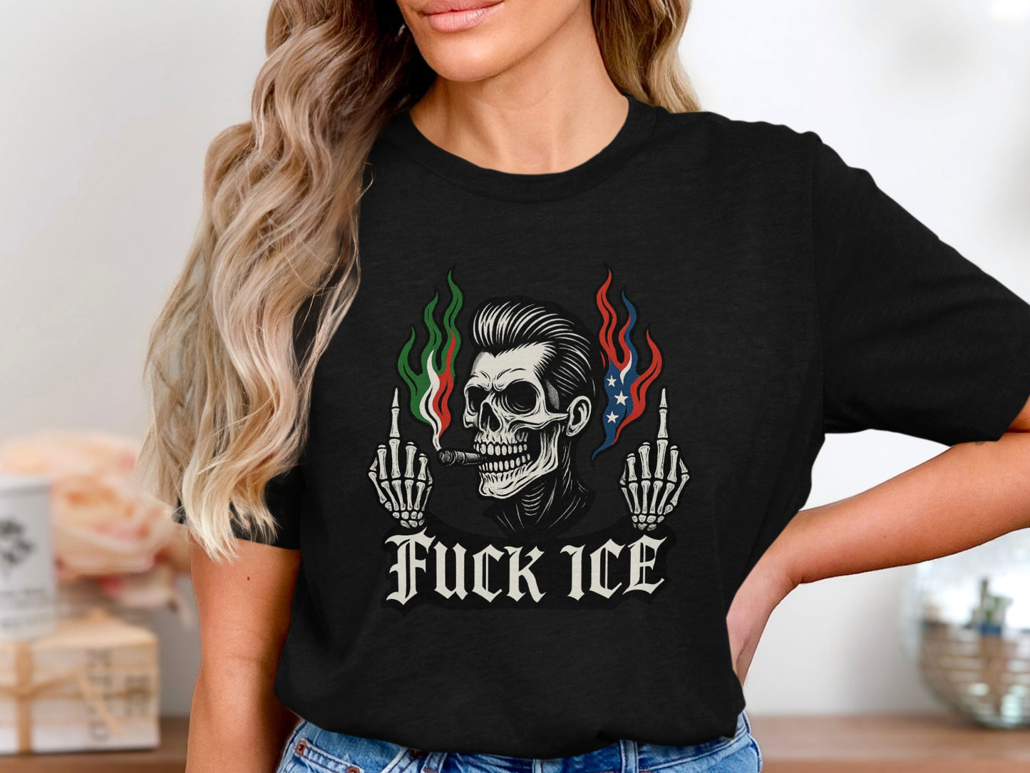 Fuck ICE Skull Skeleton Graphic Tee Shirt product