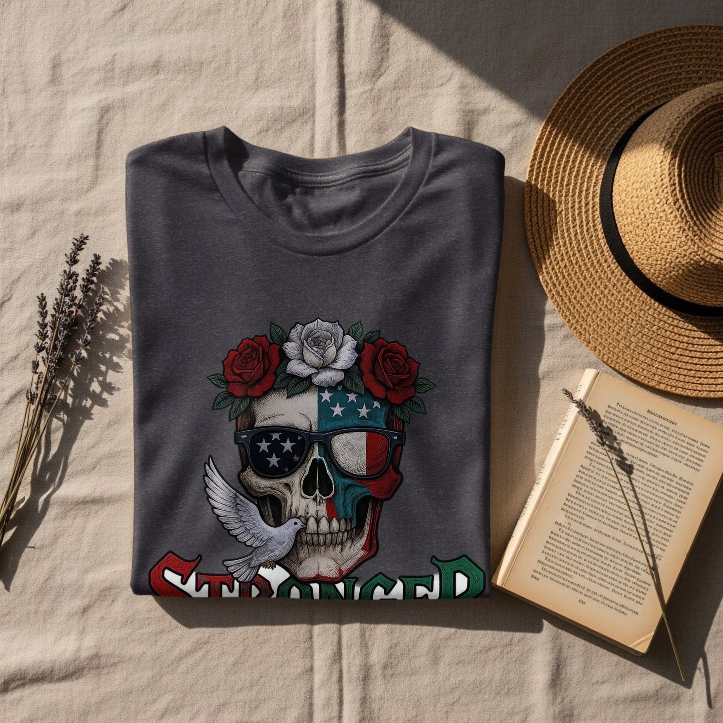 Skull with Roses and Dove Graphic T-Shirt product