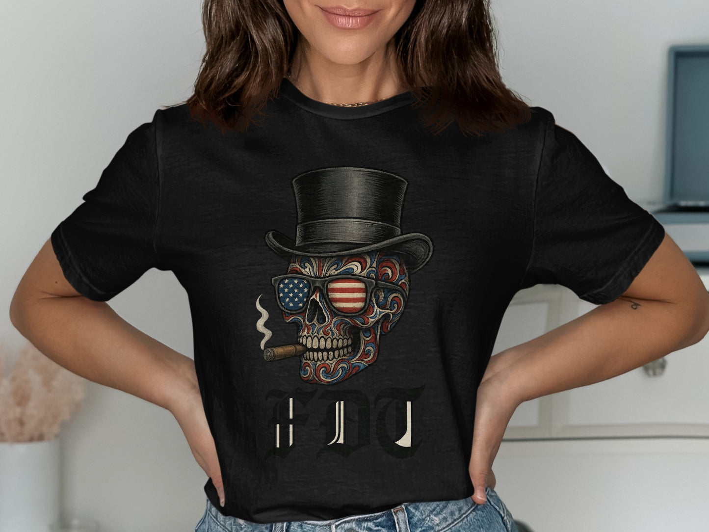 Patriotic Skull With Top Hat Graphic Tee product type