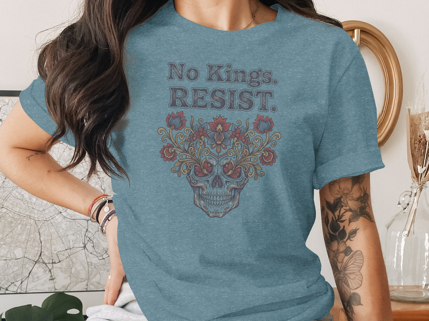 No Kings Resist Skull Floral Graphic T-Shirt product