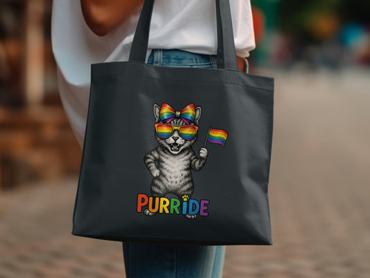 Cute Cat with Rainbow Accessories Black Tote Bag product