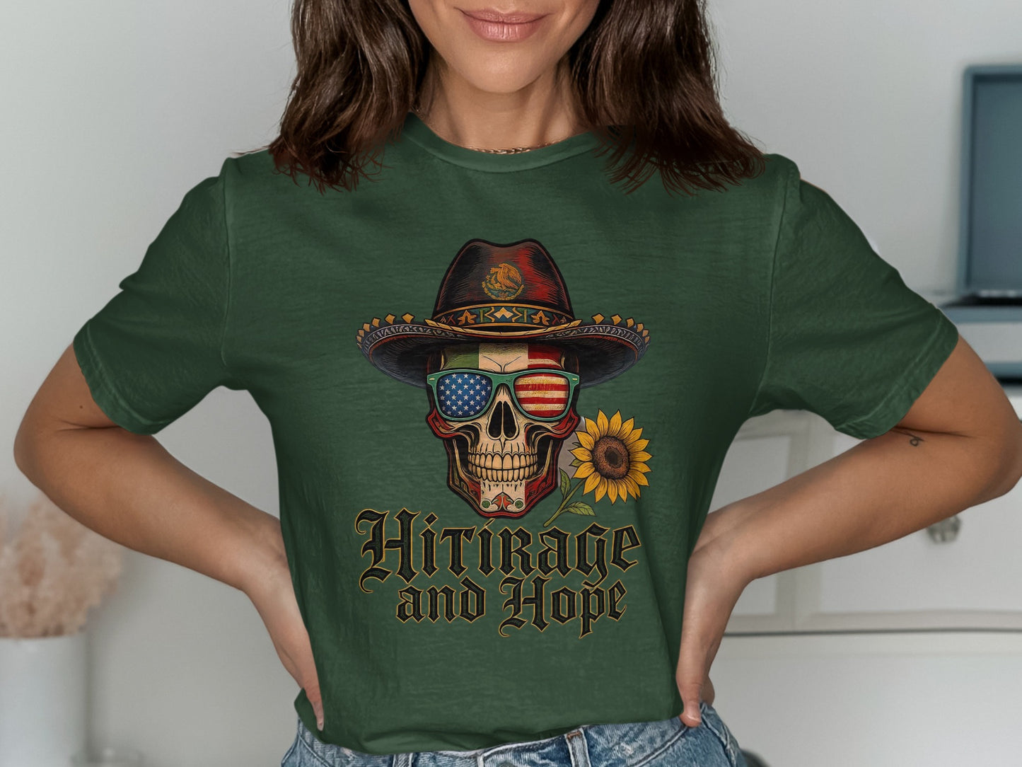 Vivid Skull with Sunflower and Hope on T-shirt product