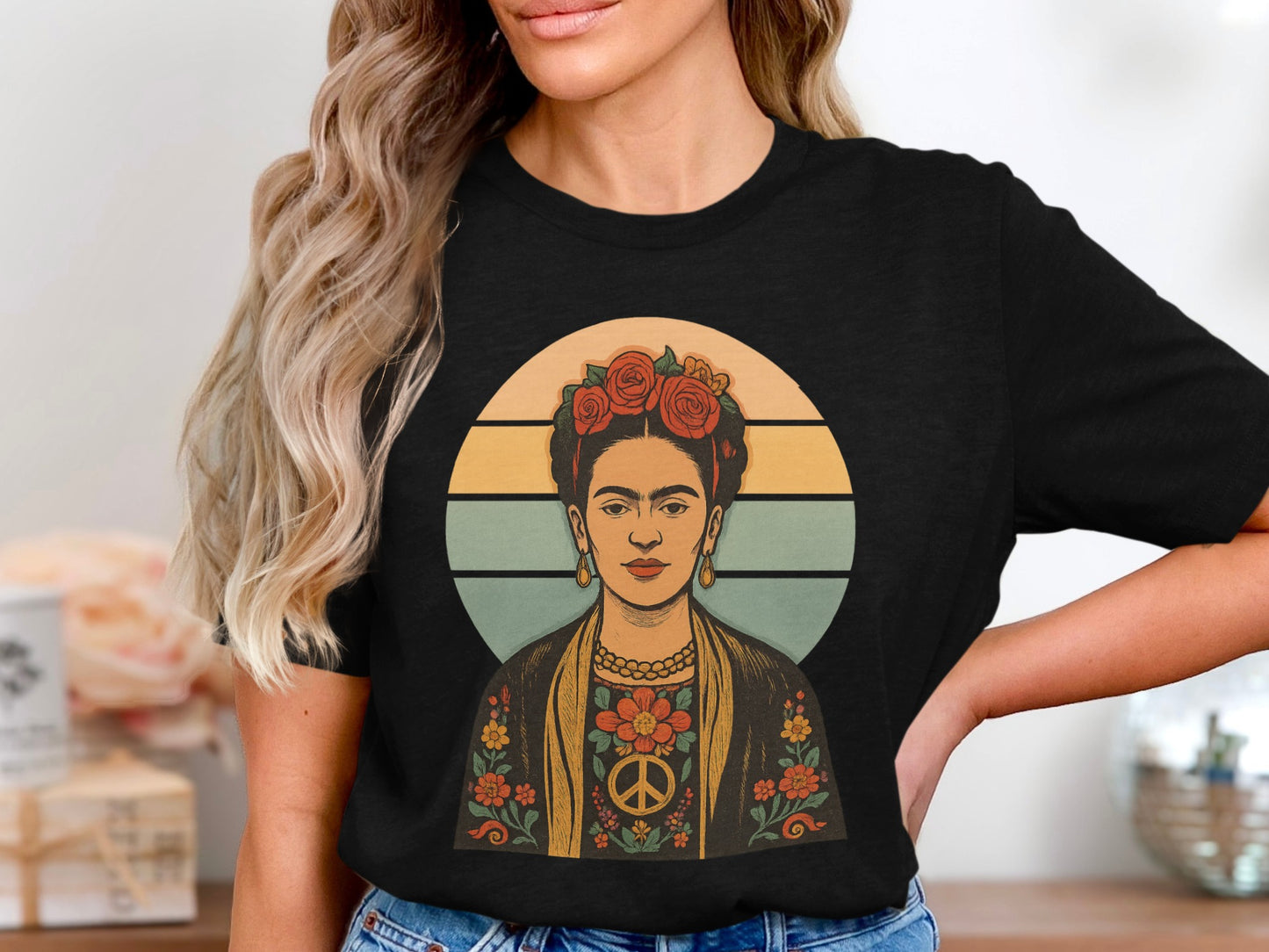 Vintage Peace Frida Kahlo Graphic Black T-Shirt product type