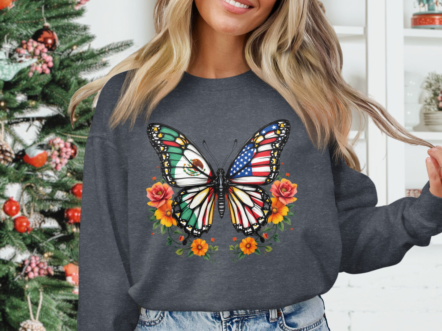Butterfly with Flags and Flowers Sweatshirt product type