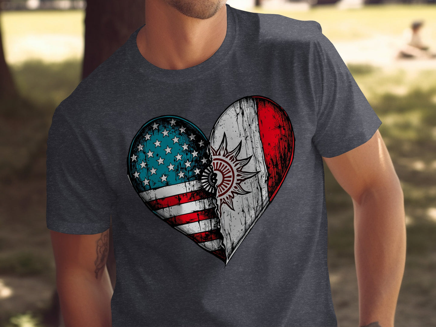 Heart-Shaped Vintage Patriotic Design T-Shirt product