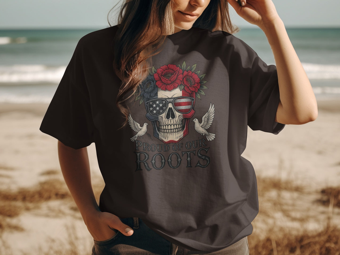 Proud of Our Roots Skull and Doves Graphic T-Shirt product