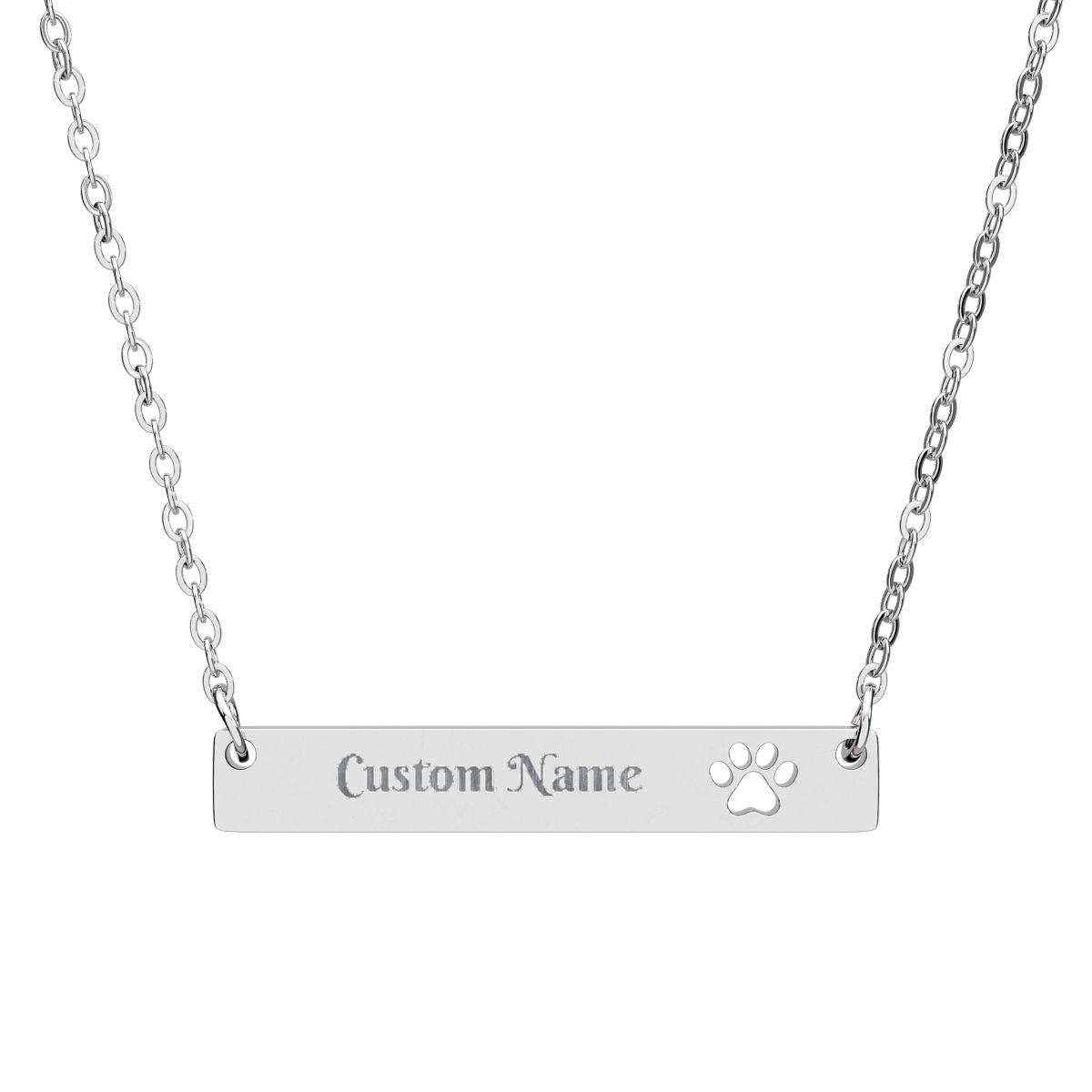 Custom Personalized Cutout Paw Bar Necklace (Engraving)