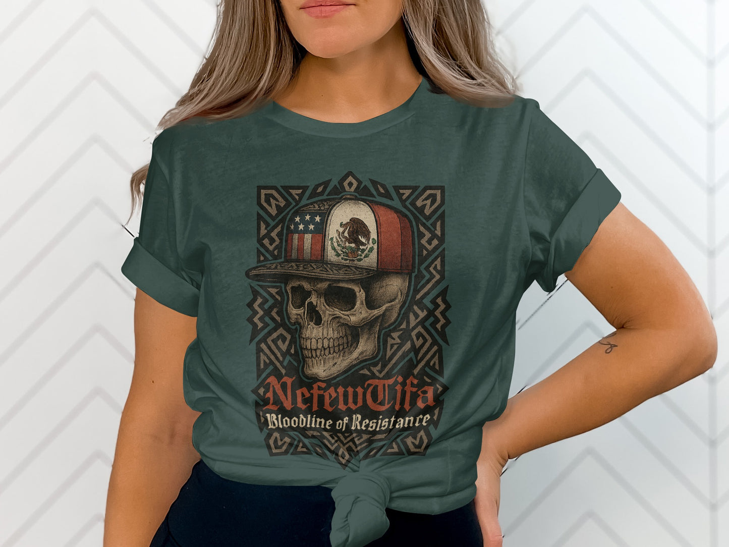 Skull Wearing Hat Green Casual Top Skull Art Product