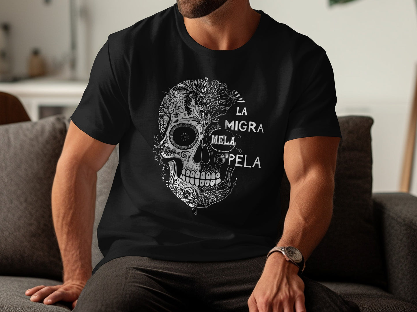 La Migra Me La Pela Skull Design T Shirt product type