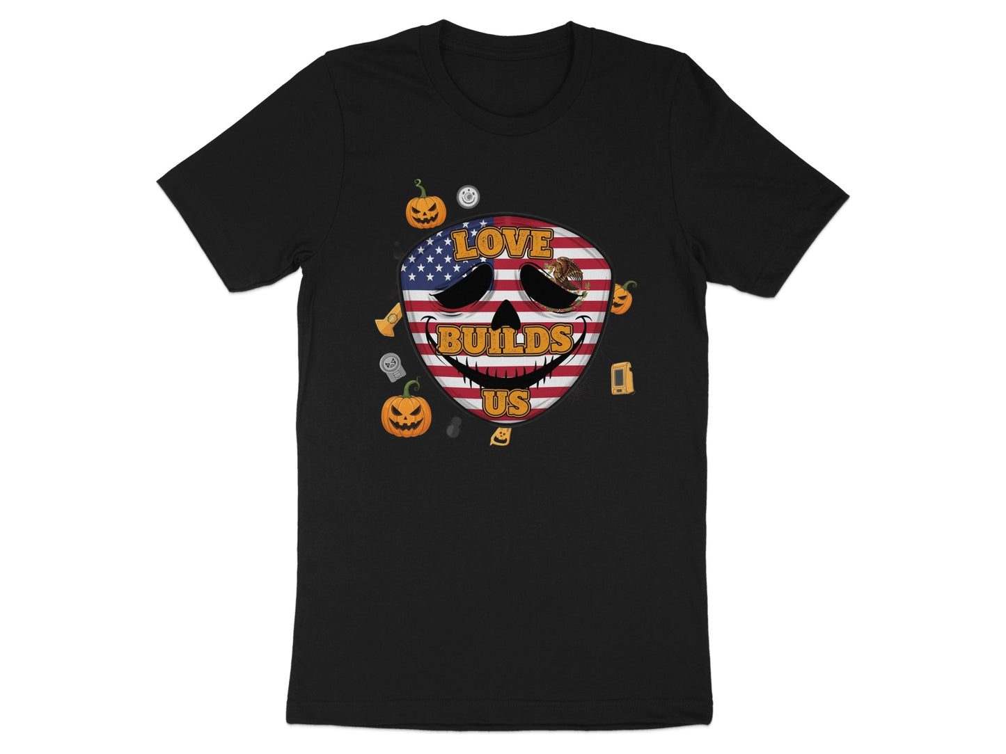 Love Builds Us Skull American Flag Design Shirt product