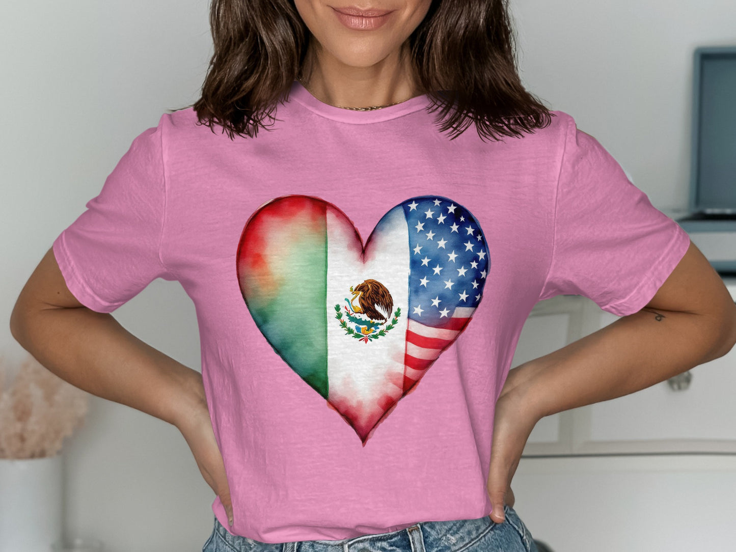 Heart Shaped Mexican and American Flag T-shirt product