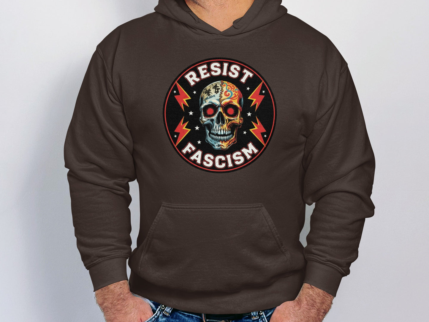 Resist Fascism Skull Graphic Hooded Sweatshirt product type