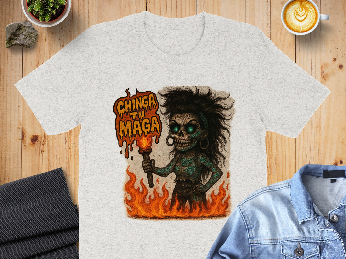 Chinga Tu Maga Skull and Fire Graphic T-Shirt product