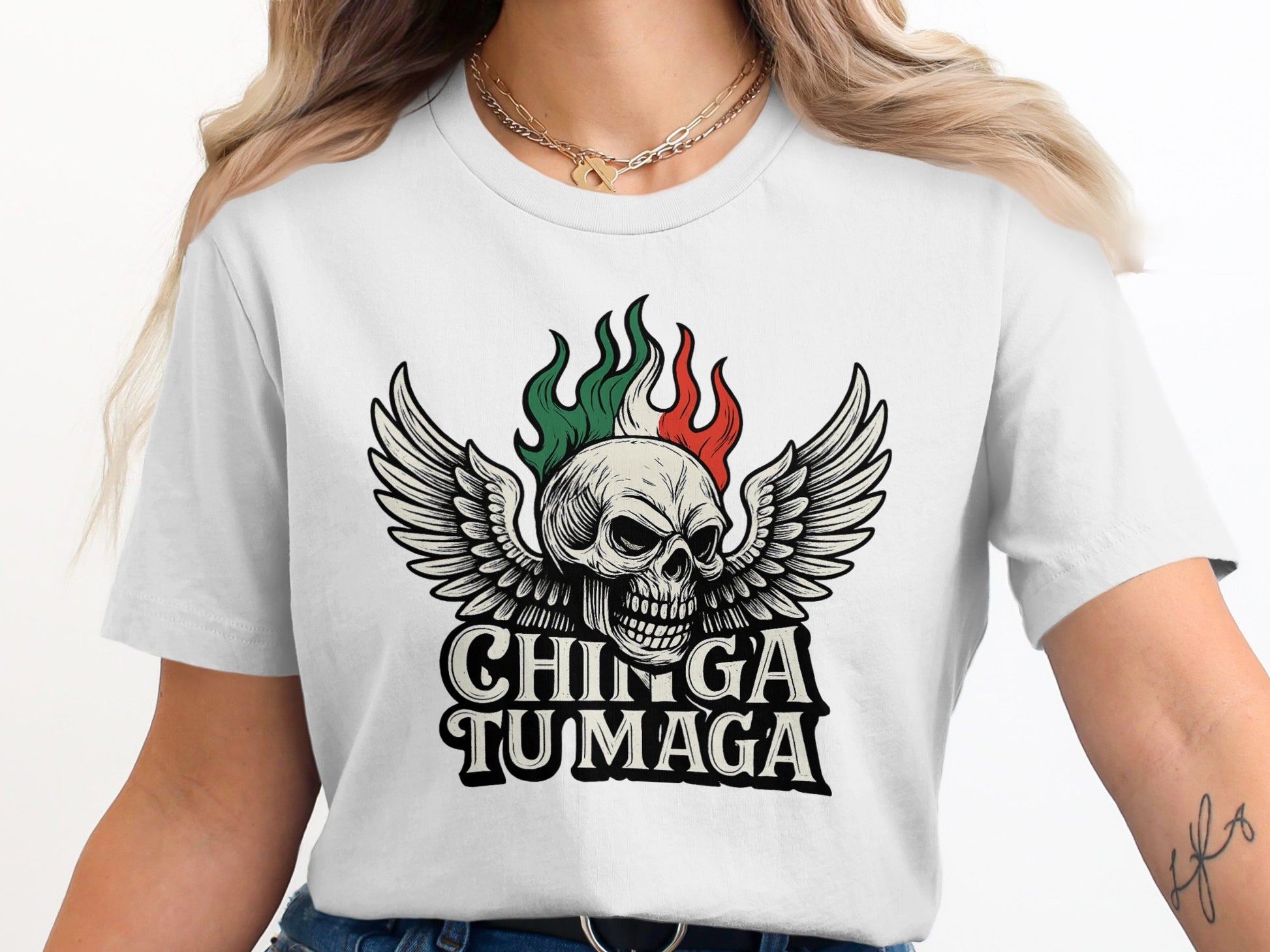 Chinga Tumaga Winged Skull Graphic Tee Shirt product