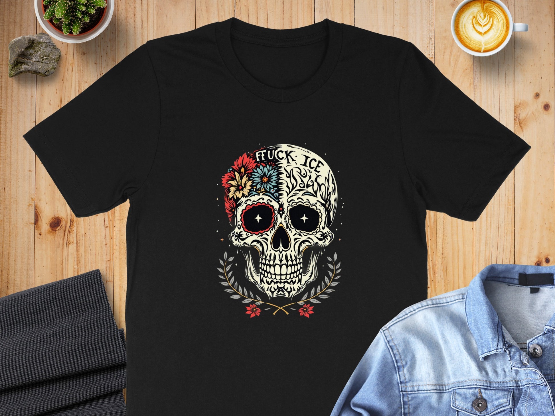 Floral Sugar Skull Design Graphic T-Shirt product type