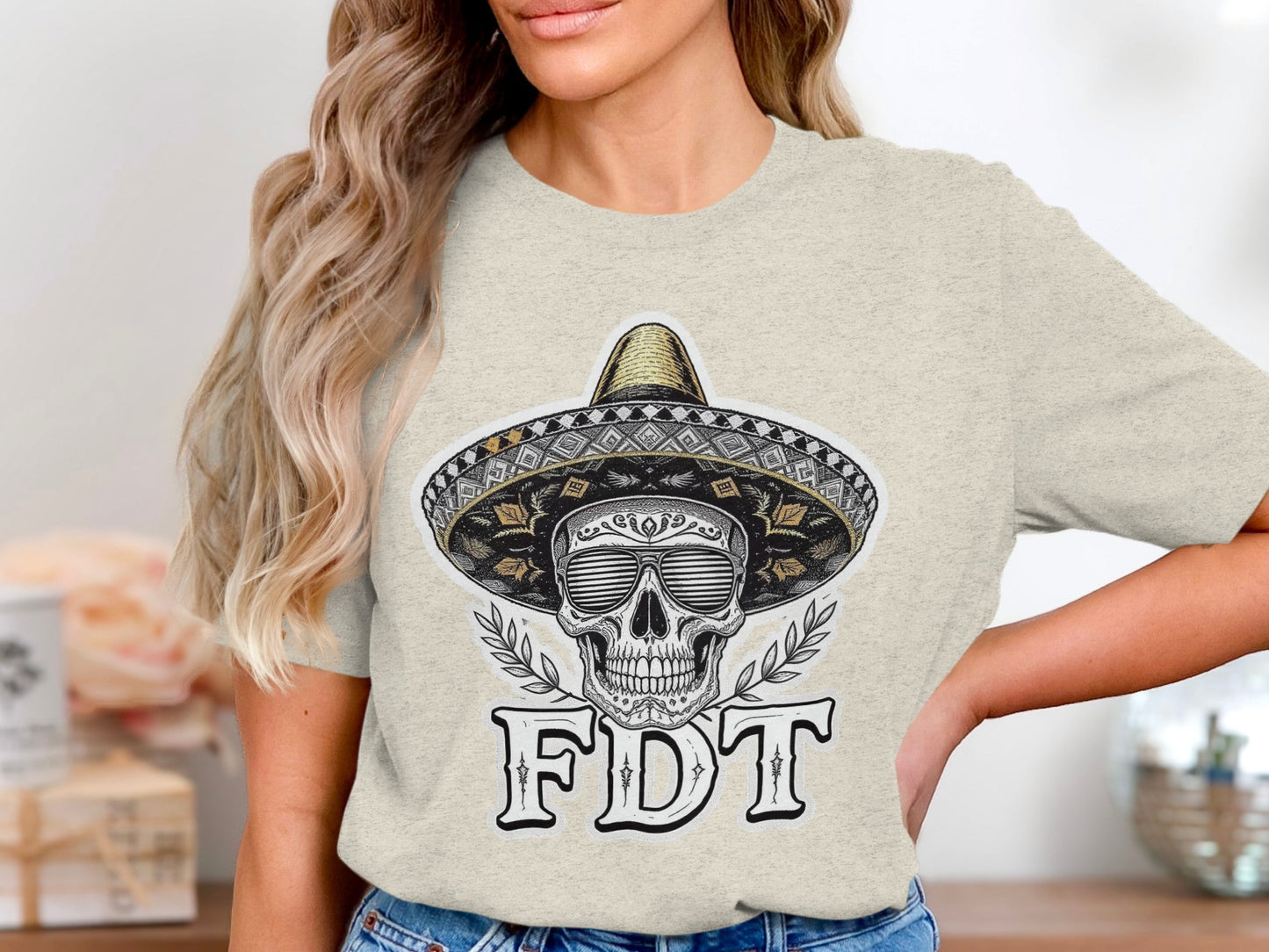 Stylish FDT Skull in Sombrero Design T-Shirt product type