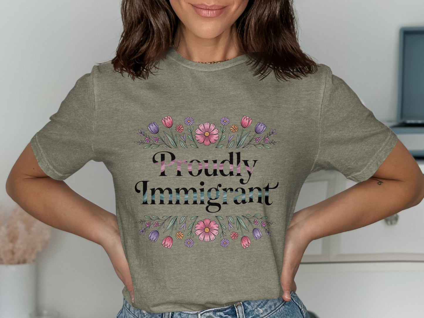 Proudly Immigrant Floral Design T-shirt product