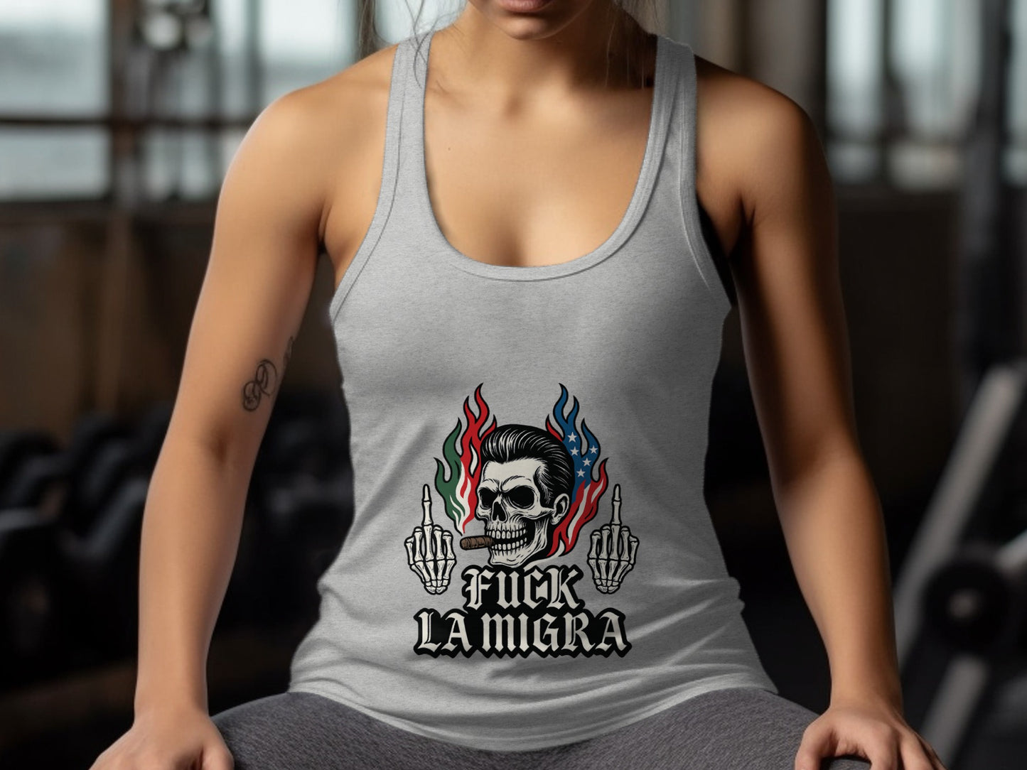 Fuck La Migra Graphic Skull Print Fitness Tank product