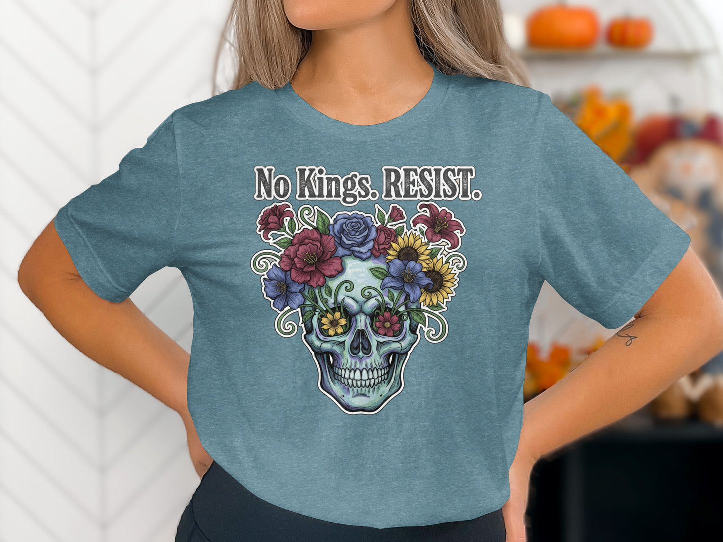 No Kings RESIST Skull Floral Graphic T-shirt product type