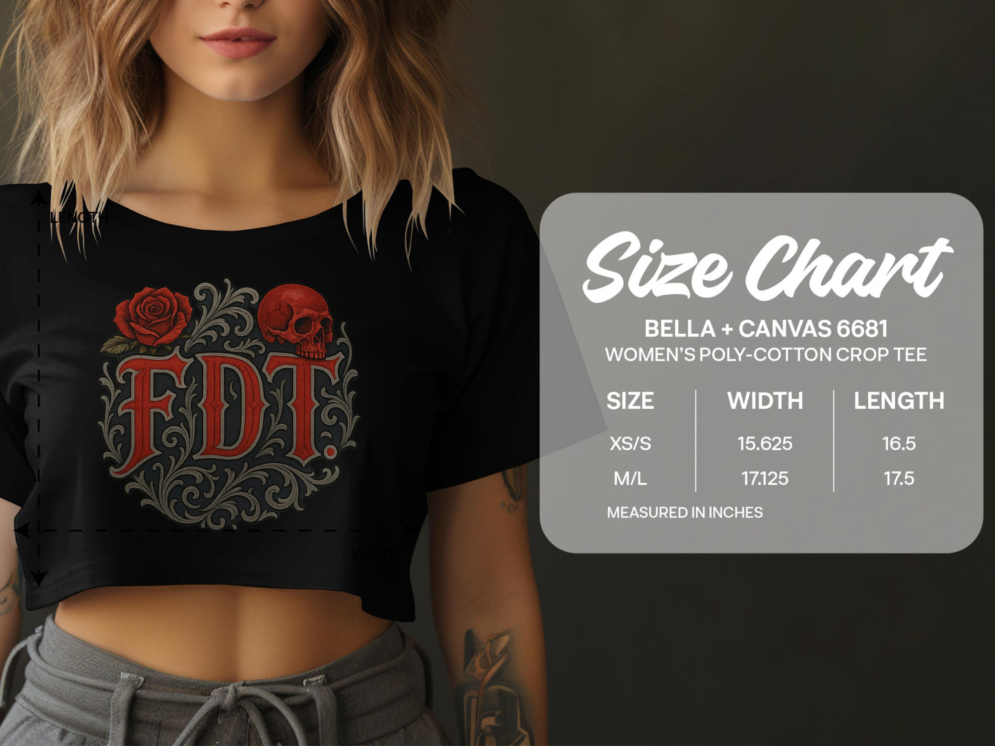 Gothic Rose Skull Bella Canvas Short Sleeve Crop product type