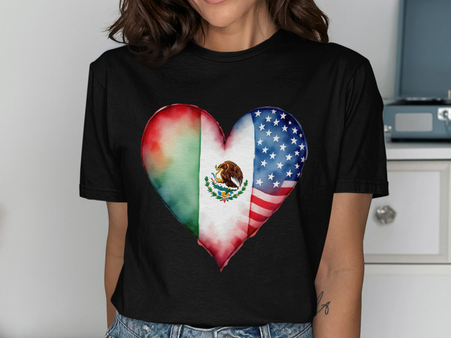 Mexican American Heart Flag Love Graphic T shirts