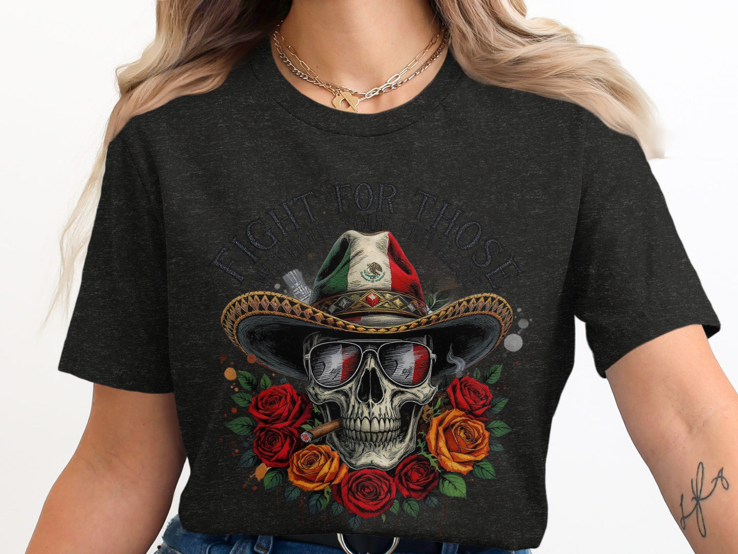 Fight for Those Skull Art with Roses T-Shirt product