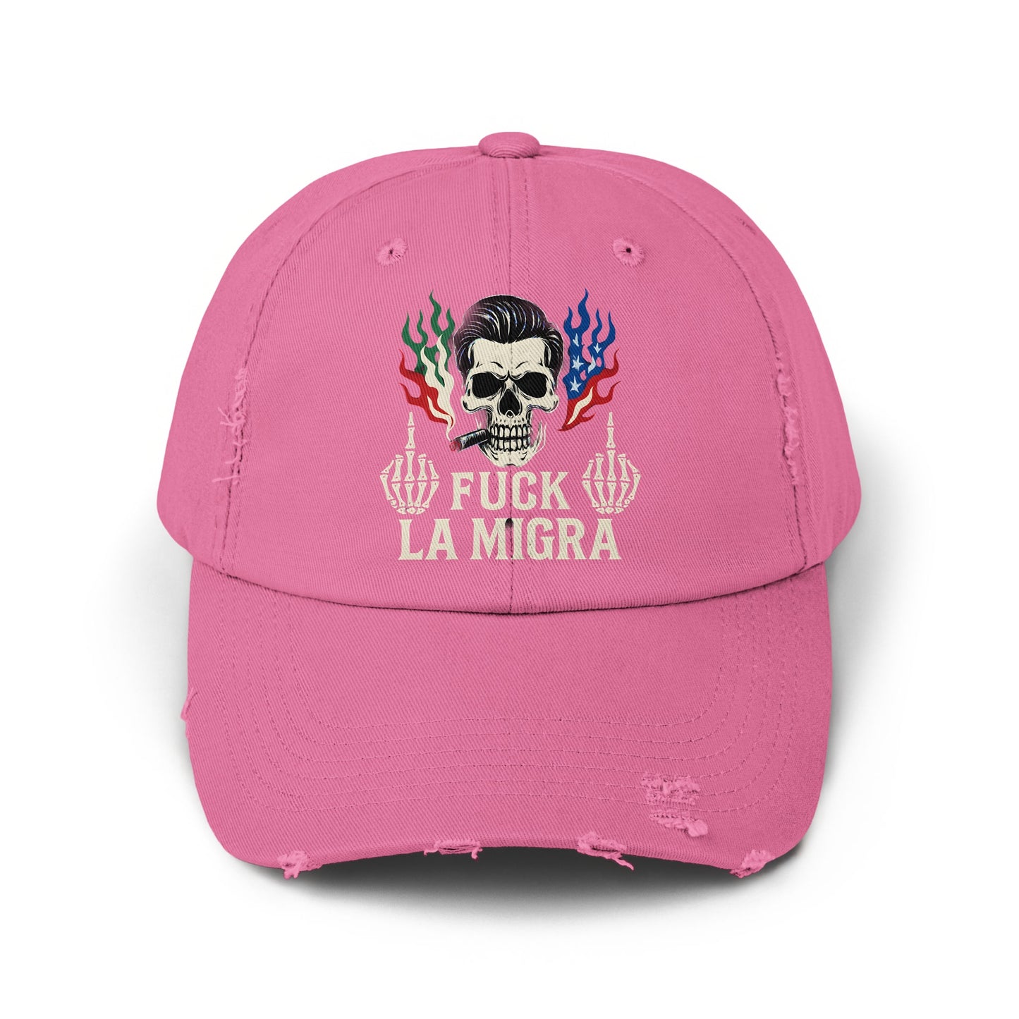 Pink Baseball Cap with F*ck La Migra Skull Design product type