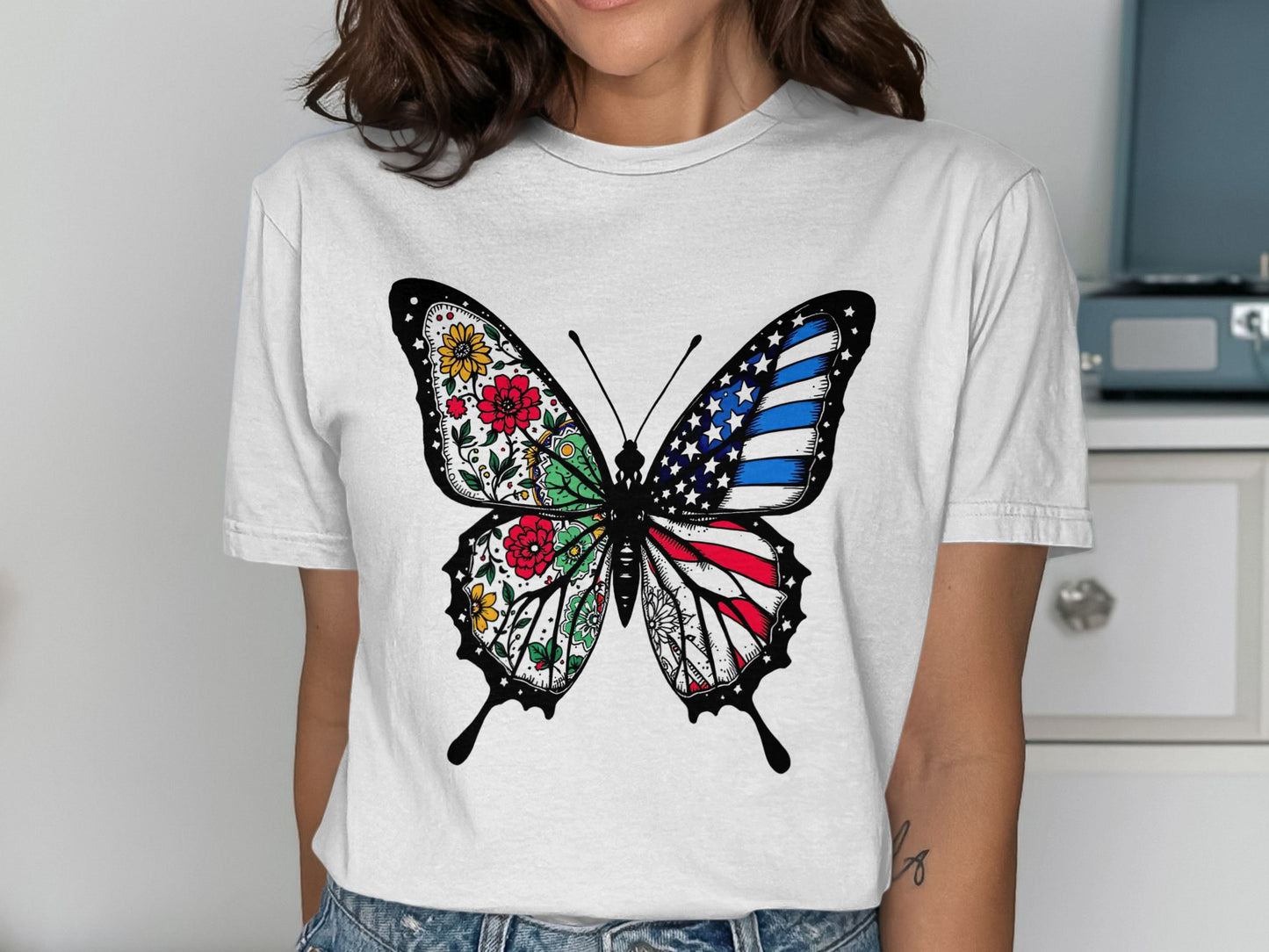 Butterfly Art Patriotic Design Short Sleeve Shirt product